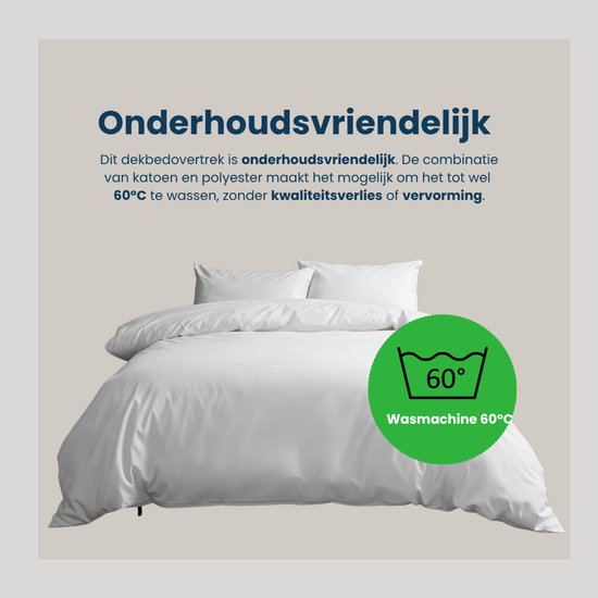 Hotelkwaliteit Dekbedovertrek Katoen Percale Uni - Wit - 270x240cm + 2 kussenslopen - 210 TC van Présence. — afbeelding 3