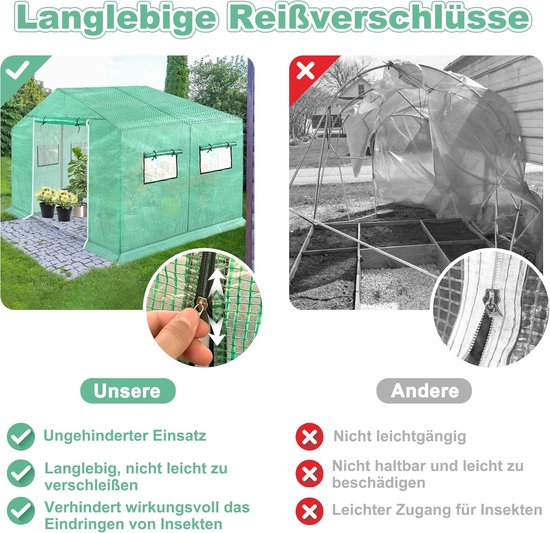 HATTORO Foliekas – 8x3x2 M, Groen, PE-weefsel 170g/m², 16 Ramen, Roldeur – Winterbestendig