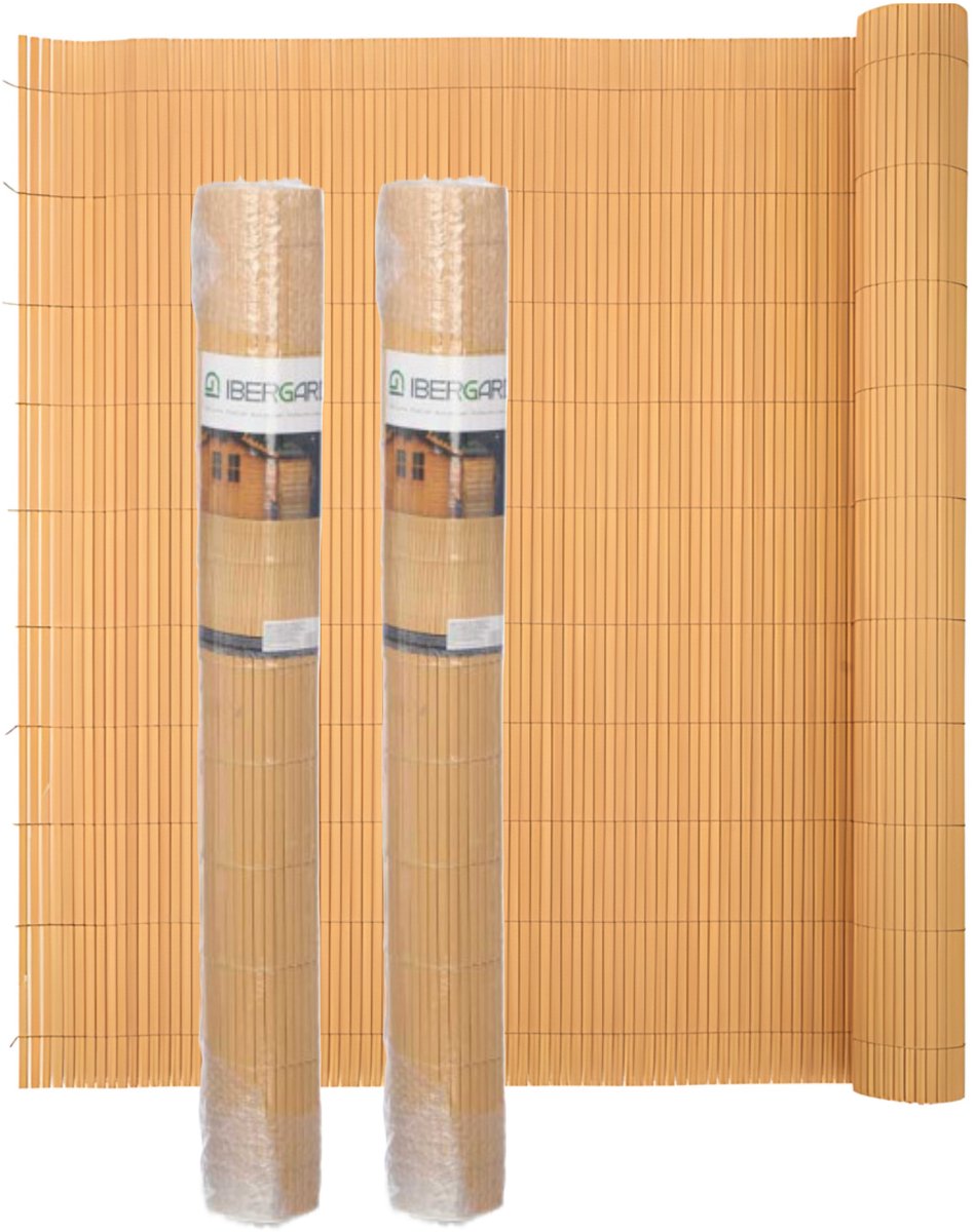 Iber Garden schutting / scheidingswand - 2x - Bamboe - 100 x 300 cm - naturel - gevlochten