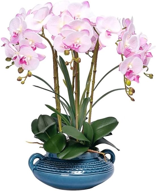 Kunstorchideeën met vaas - Nep bloemen plant - Woonkamer decoratie - Natuurlijke uitstraling - B