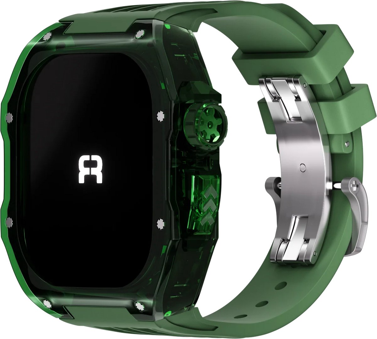 Reqior Case met rubberen bandje Polymeer & Rubber – geschikt voor Apple Watch 7 45mm / Apple Watch 8 45mm / Apple Watch 9 45mm – stevig, comfortabel – Green