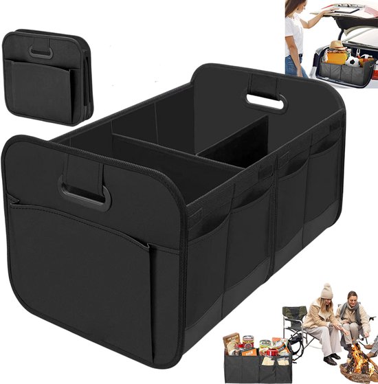 Car Trunk Organizer - Car Boot Organiser- Kofferbak Organizer - Collapsible Car Trunk Storage Box - Verstevigde handgrepen - Opvouwbaar met meerdere compartimenten - Auto-onderdelen - Organizer auto - Kofferbak opbergbox - Opvouwbaar - Zwart