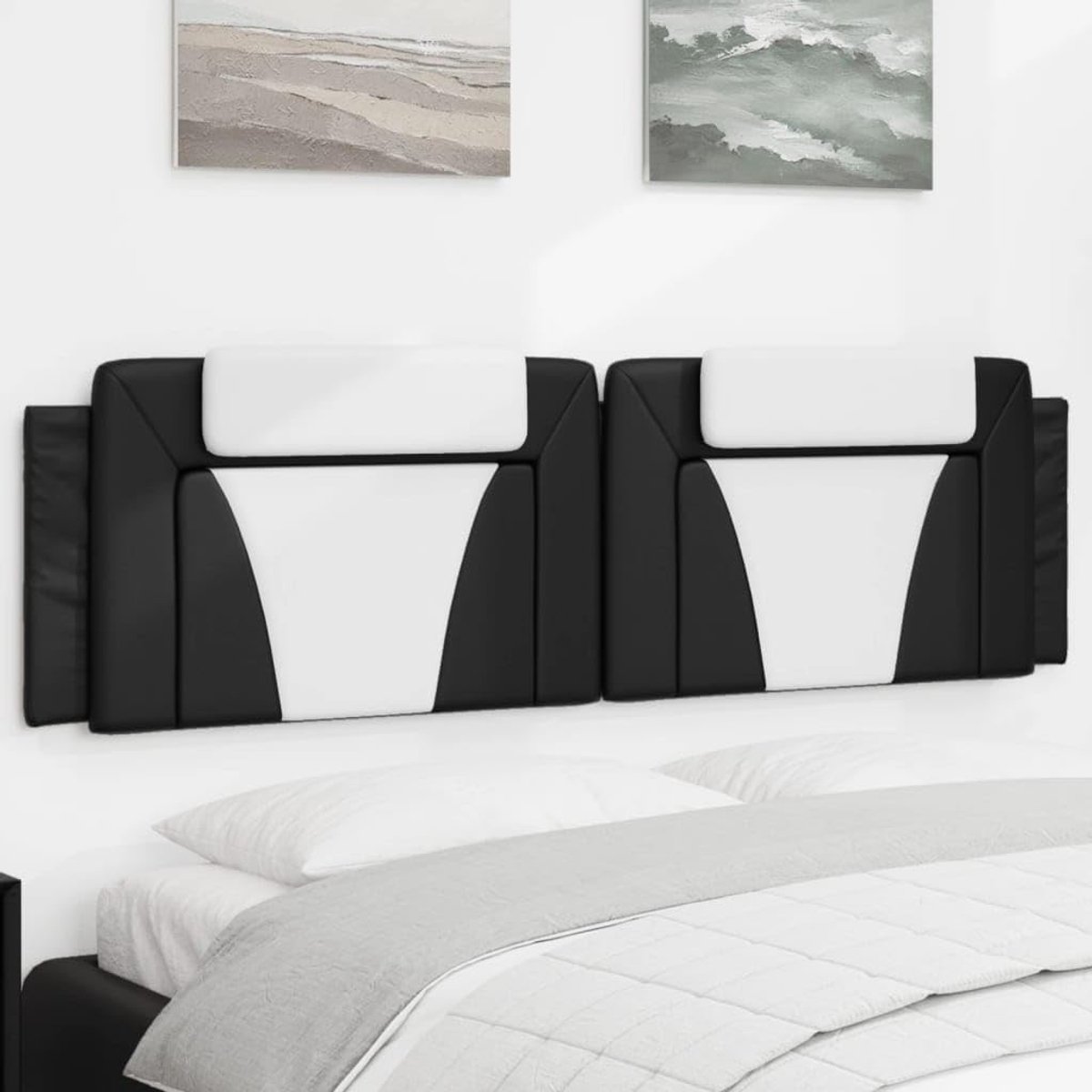 Hoofdbordkussen - Bedkussen - Comfort Rugsteun - Duurzaam Kunstleer - 180cm Breed - Zwart Wit