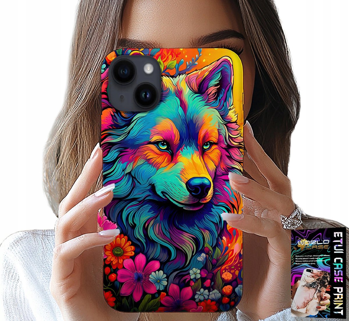 iPhone 15 Plus hoesje - Kleurrijke patronen, Wolf Pack Swara hoesje
