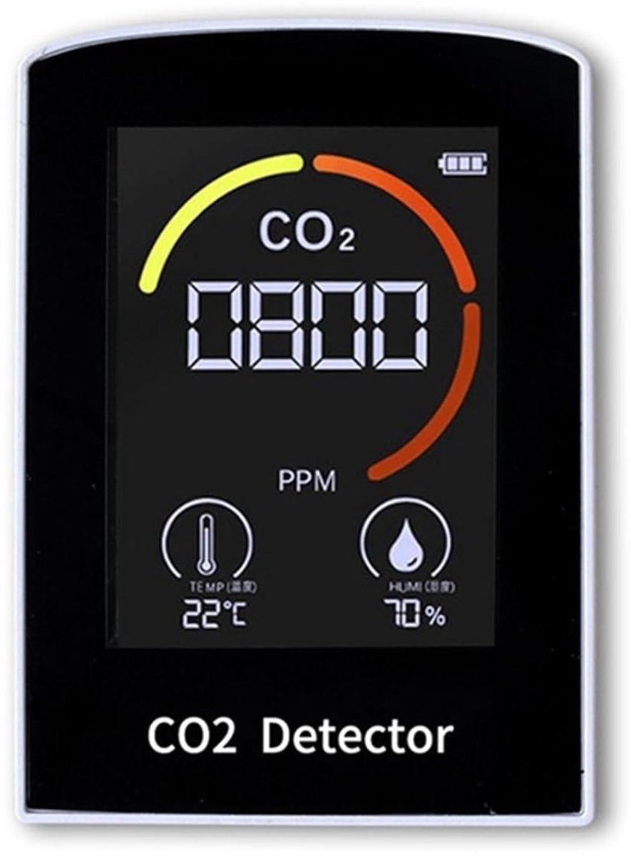 Digitale CO2 Meter - Luchtkwaliteit Monitor - Binnenklimaat Meten - 4-In-1 Sensor - 400-5000ppm - Zwart Wit