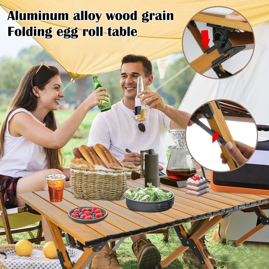 Joorly Campingtafel - Campingtafel inklapbaar - Vouwtafel - Picknicktafel inklapbaar - 4 tot 6 personen - 117cm breed - Hout geel — afbeelding 5