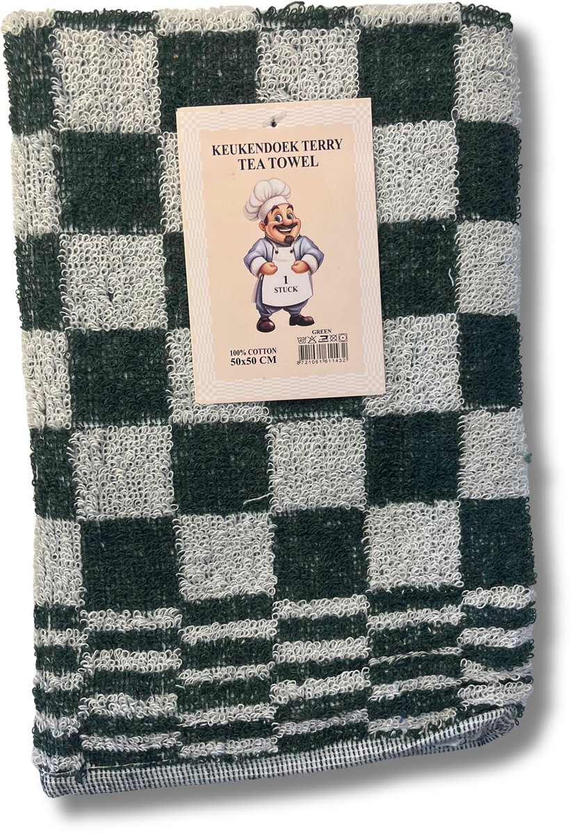 Beau Maison Keuken Handdoek (3 stuks) Geblokt Groen - 50x50 cm