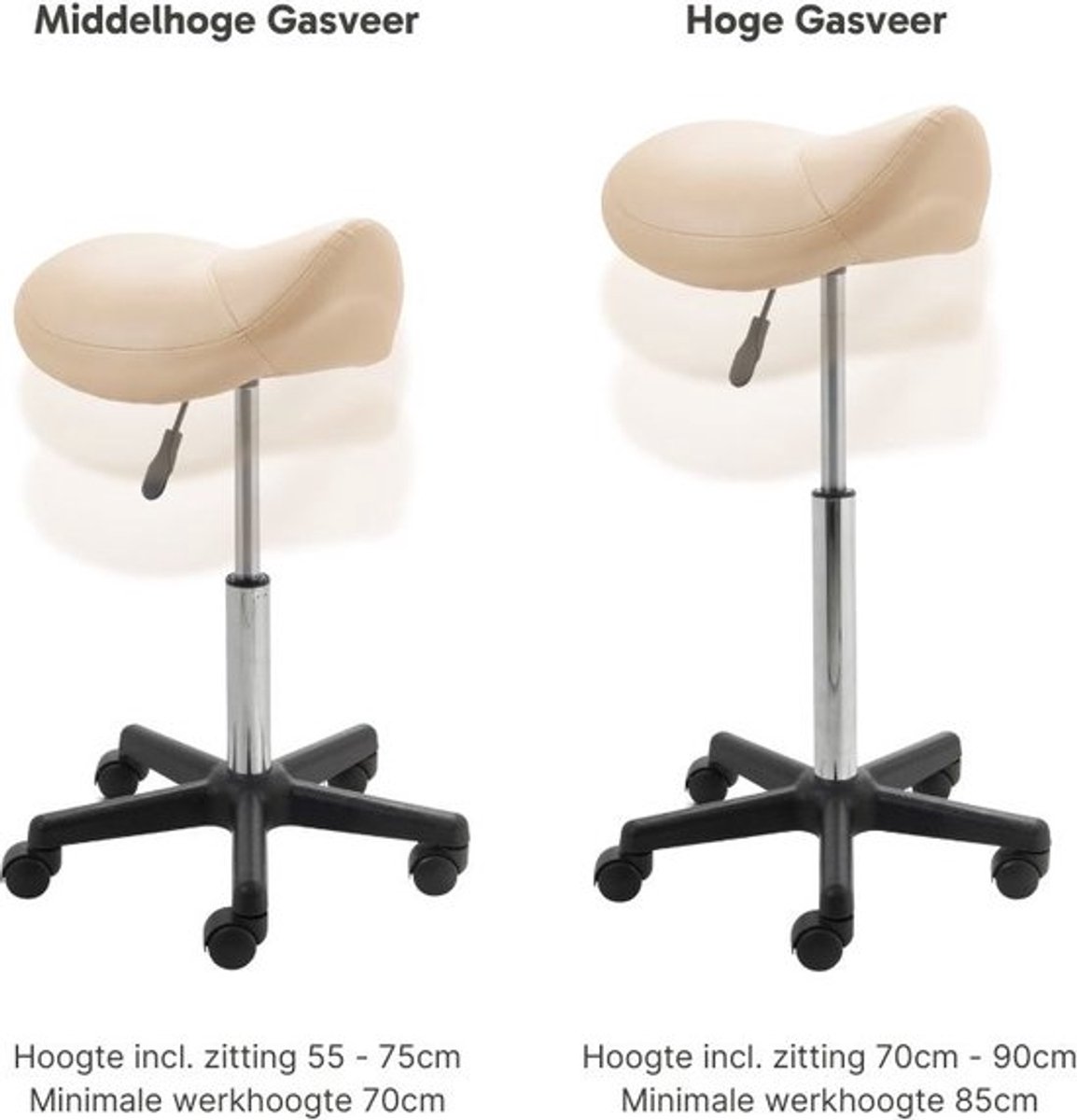 ZenGrowth ergonomische zadelkruk met hoge gasveer beige - Kapperskruk op zachte wielen – Zonder voetring – Zadelstoel - In hoogte verstelbaar thumbnail 5