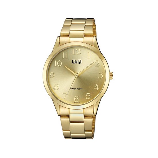 Q&Q C10A-014PY - Horloge - Analoog - Unisex - stalen band - Rond - Metaal - Cijfers - Goudkleurig