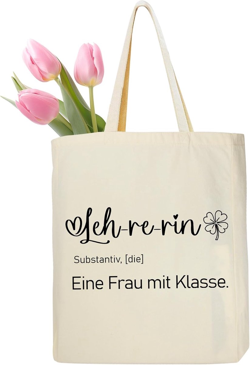 Katoenen tas - Canvas shopper - Dagelijkse boodschappen - Bedrukt met tekst - 35 x 42 x 8 cm