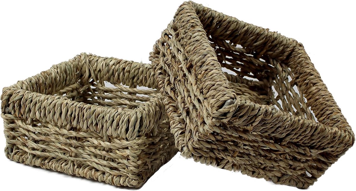 Zeegras manden - Opbergmandjes - Kamer organiseren - Natuurlijk materiaal - 2-pack - Vierkant