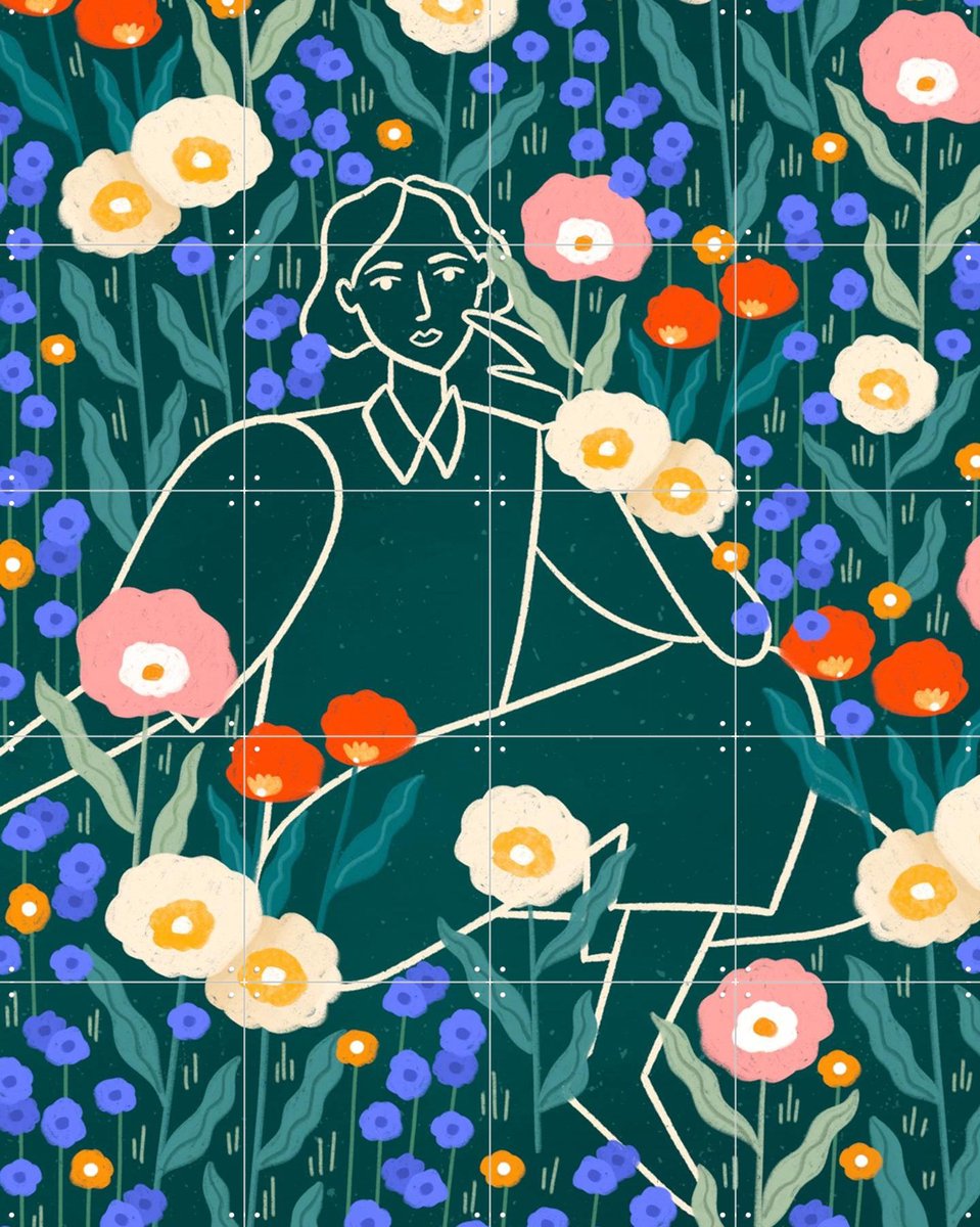 IXXI Line Lady With Florals, Bea Müller & Various - 80 x 100 cm - Gratis ophangtool - Grote wanddecoratie en posters - Illustraties, Digitale Kunst