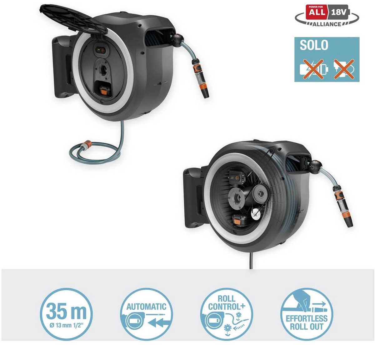 Gardena PowerRoll XL Dévidoir sur batterie Solo - 40 m
