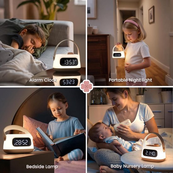 Kinderwekker - Digitale Klok - Slaapkamer Nachtlampje - Dimbare LED - 16x11 CM - Roze — afbeelding 3