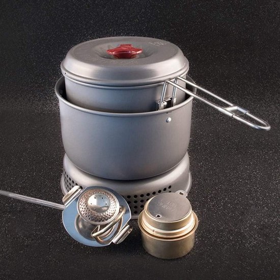 5PCS Outdoor Camping Cooking Set Portable Cookware Cookware Gas Stove Set Windproof Kettle Crib Pots for 1-2 Person Pan Set with for Outdoor Camping Hiking Picnic — afbeelding 2