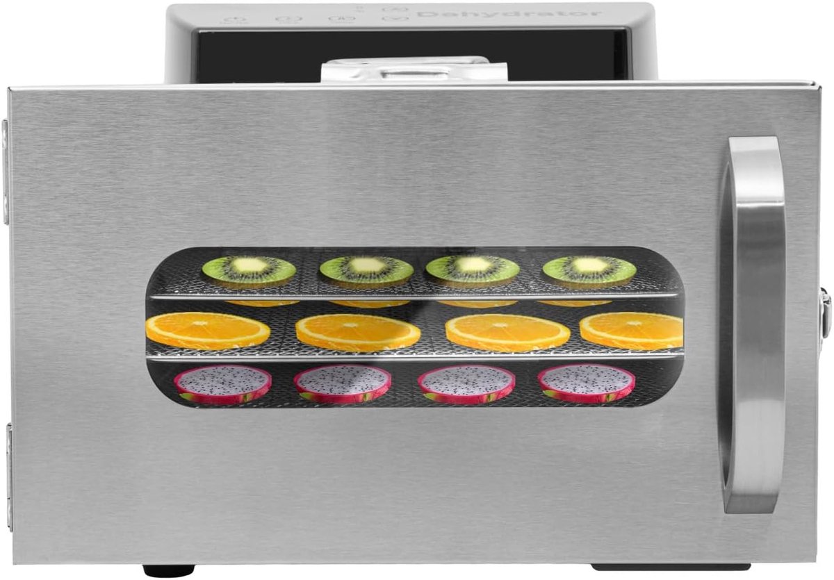 Voedseldroger - Fruitdroger Keuken - Gezond Drogen - 6 Etages Roestvrij Staal - 30x30x24 cm - Zilverkleurig