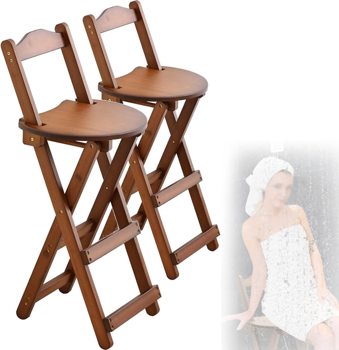 Barkruk Set - Opvouwbare Stoelen - Keuken Ontbijt - Inklapbaar Bamboe - 45cm Zithoogte - Bruin