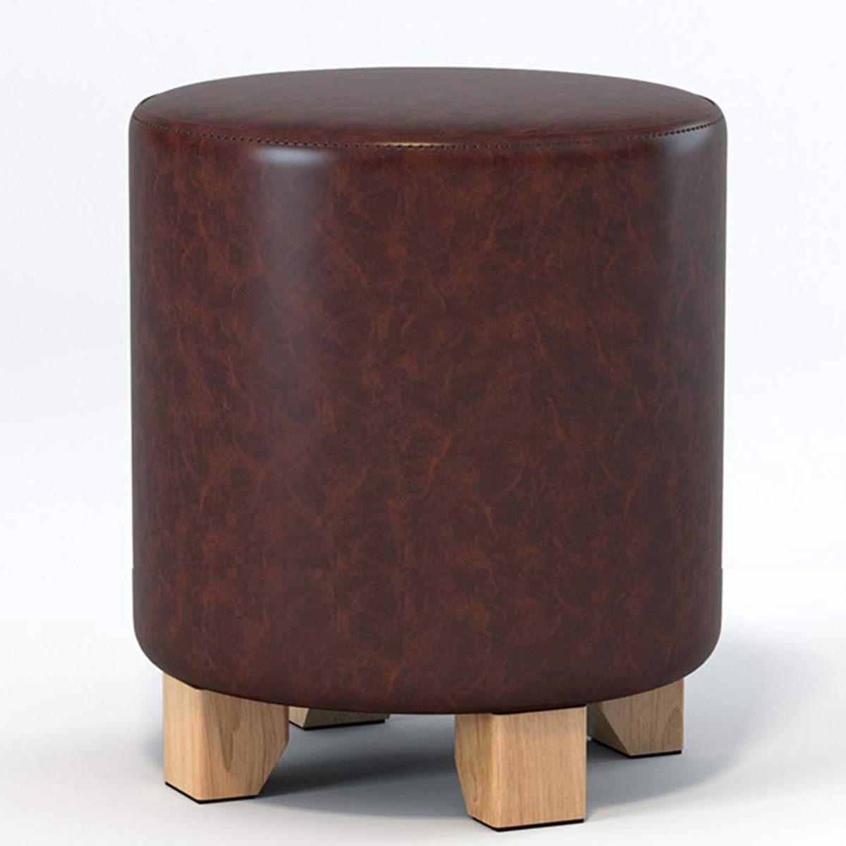 Ronde Voetbank - Ottomaanse Poef - Ontspannen Zitten - Massief Houten Frame - 29x29x35cm