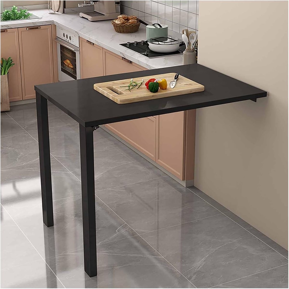 Inklapbaar Wandbureau - Wandklaptafel bureau - Kleine ruimtes werken - Opvouwbaar met opbergruimte - 80x60cm - Zwart