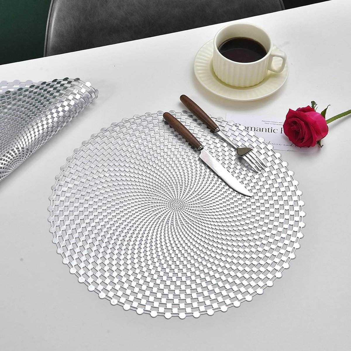 Set placemats - Tafelonderzetters - Keuken en diner - Hol design - 38 cm diameter - Zilver