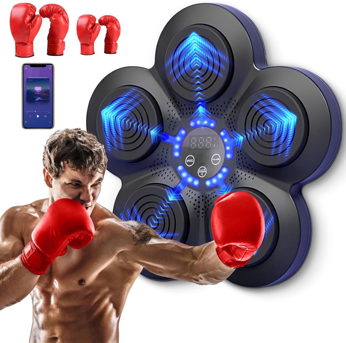 Muziek Boksmachine - Slimme Bokstrainer - Thuis Sporten - Bluetooth Connectie - 33x33x37 cm - Zwart/Rood