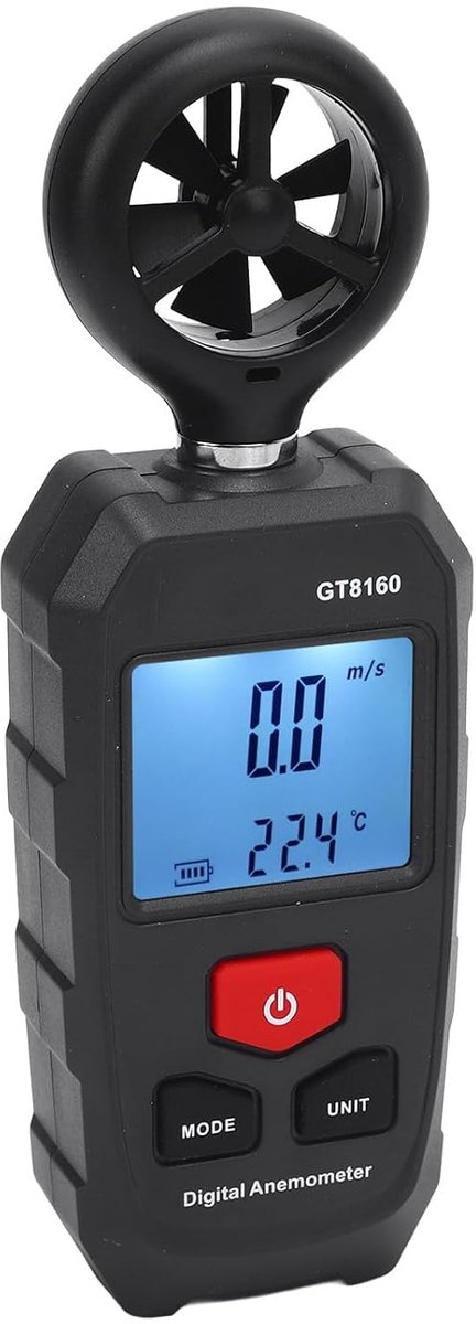 Digitale Windsnelheidsmeter - Anemometer Vochtigheidsmeter - Buitenactiviteiten Meten - Zes Meet Eenheden - Temperatuur Vochtigheid - Zwart
