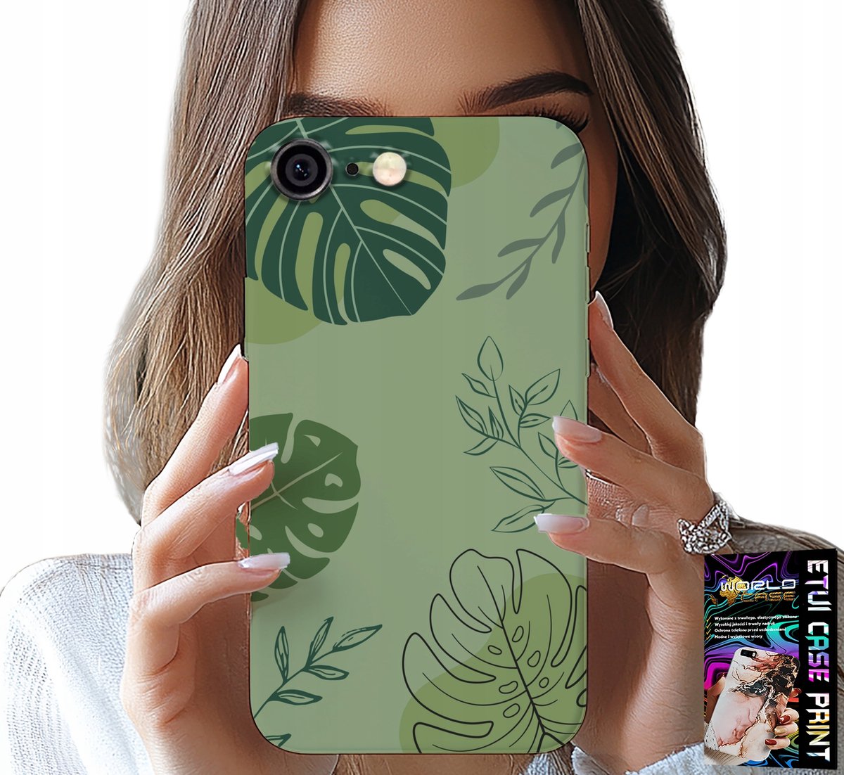iPhone hoesje (6 Plus) - Groene bladeren en plantenpatroon achterkant