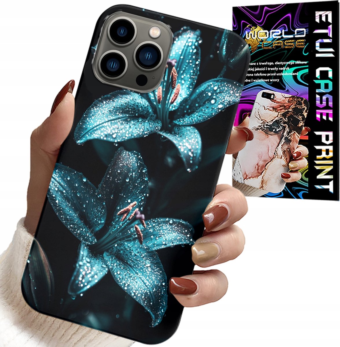 HOESJE VOOR IPHONE 12 PRO MAX - TURKOOZE LELIES BLOEMEN BEHUIZING + GLAS