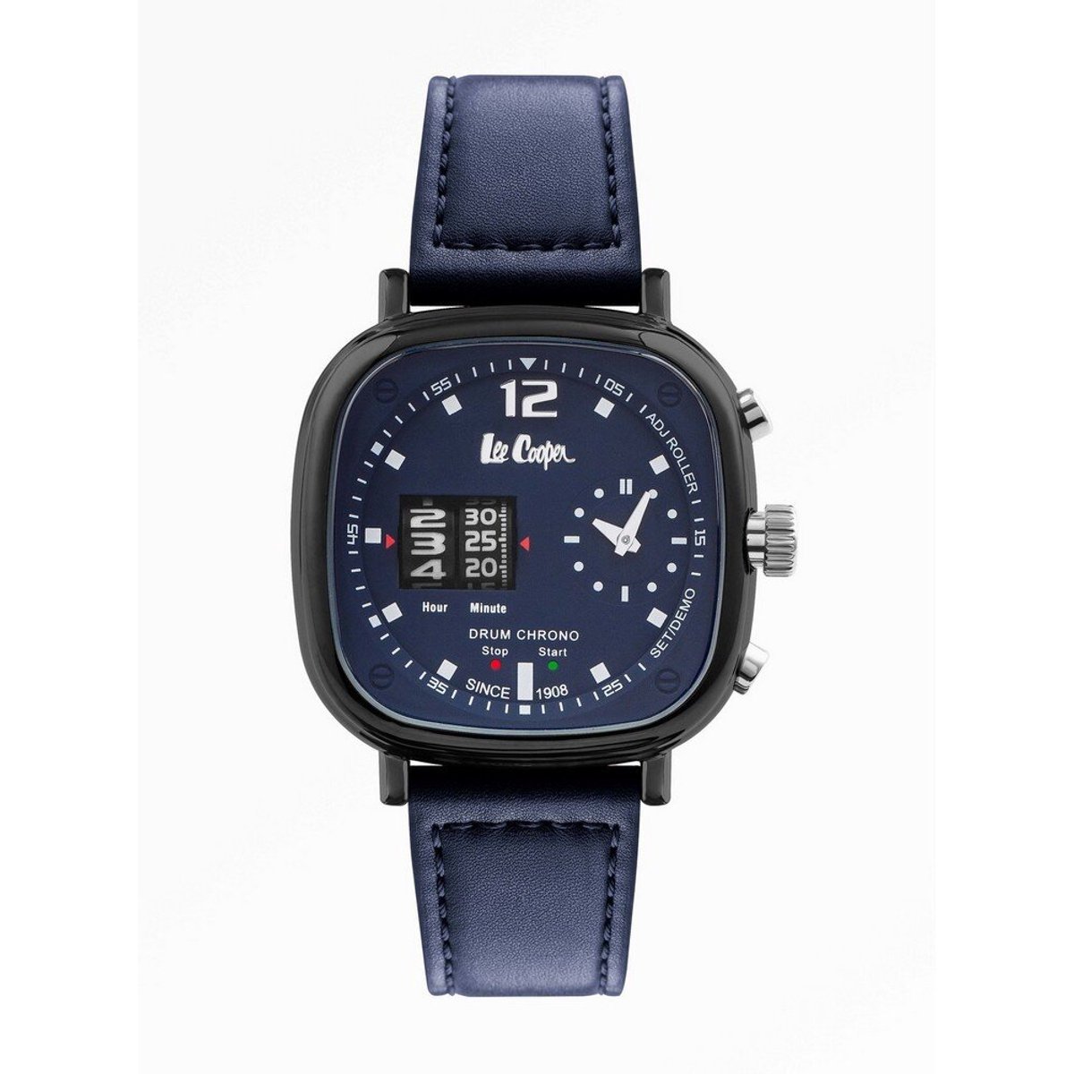 Lee Cooper LC07003.099 - Horloge - Analoog - Mannen - Heren - leren band - Stop Blauw - Zwart - Grijs - Zilverkleurig