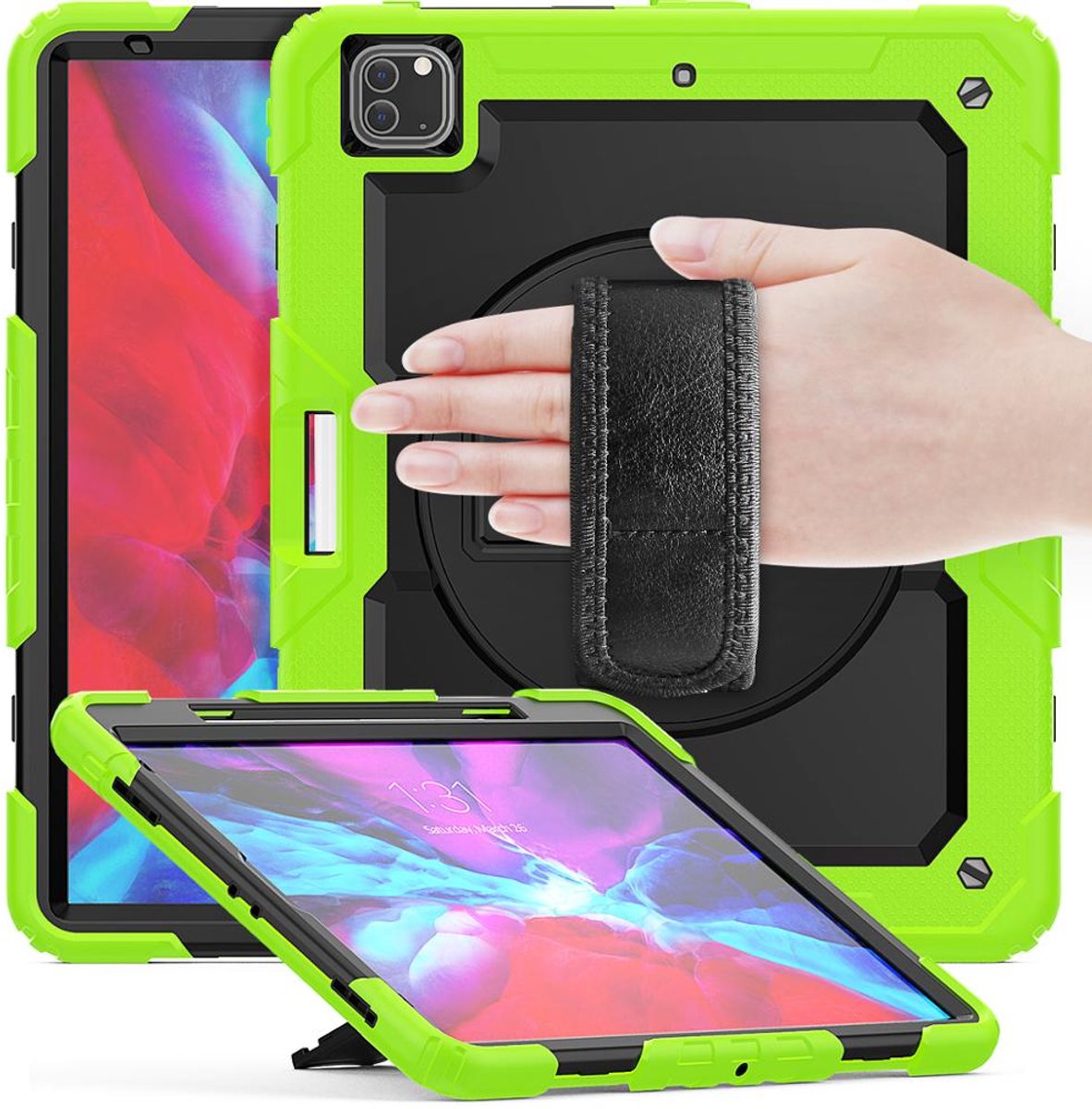 Casecentive Handstrap Pro Hardcase met handvat iPad Pro 12.9 2022 / 2021 / 2020 / 2018 groen