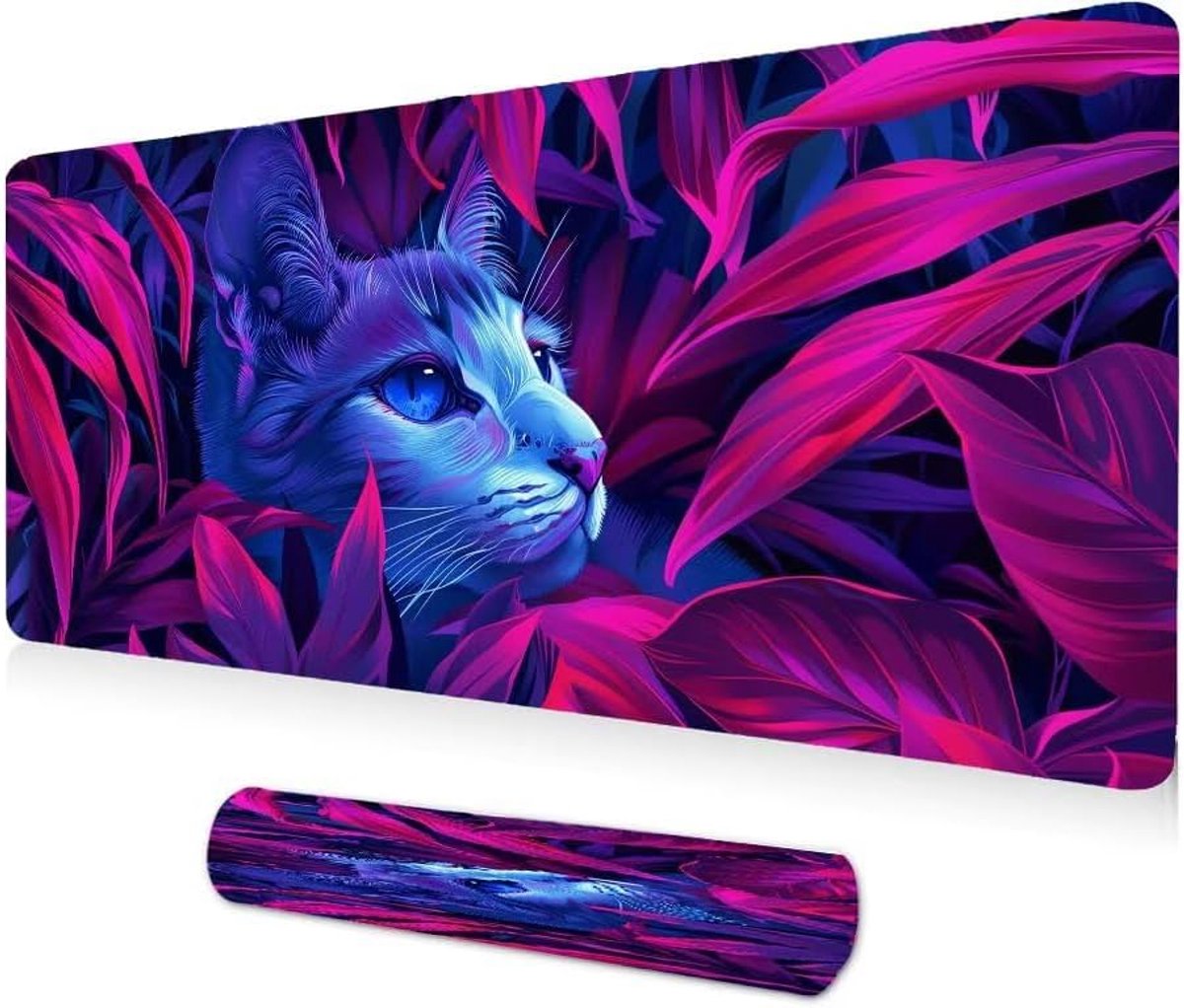XXL Muismat - Grote Bureauonderlegger - Gamen en Werken - Antislip Rubberen Basis - 120x40cm - Wetenschap Fictie Katten