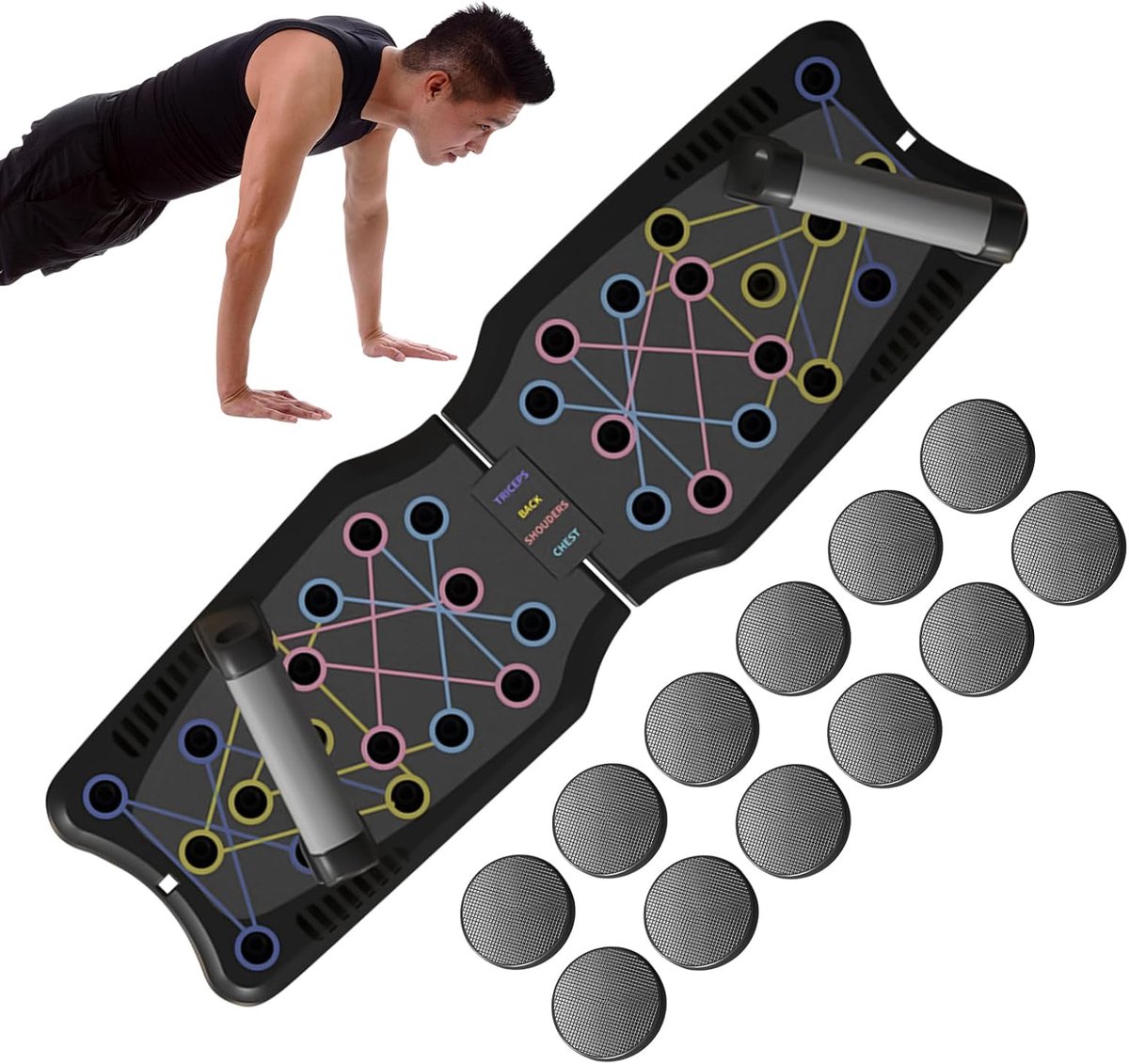 Push-up Trainingsbord - Fitness Platform - Krachttraining Thuis - Opvouwbaar Ontwerp - 60 x 18 cm - Zwart