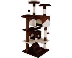 lionto Kattenkrabpaal 130 cm groot, met trap, grot & speelballen, bruin/beige