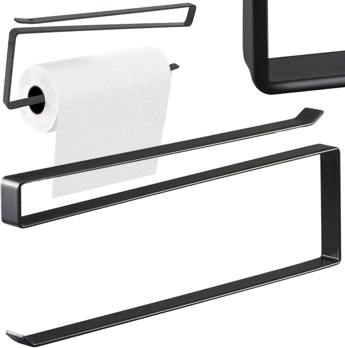 Keukenpapierhouder - Rolhouder - Ruimte Besparen - Zonder Boren - 25 cm Lengte - Zwart