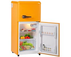 Linkforu –Minikoelkast – Vrieskast - Volume 60 Liter - Koelkast 22 Liter - 102 kWh per Jaar --27 ° C ~13 ° C - LED-verlichting – Geel