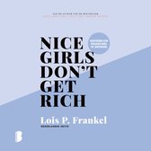 Boekcover met de titel 'Nice girls don't get rich' in grote letters. Grijze achtergrond met lichtblauwe diagonale lijnen.