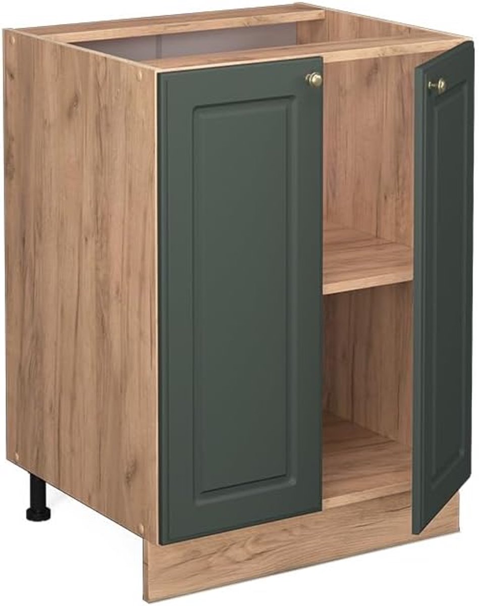 Keukenonderkast - Keukenmeubel Landhuis - Opbergen Keuken - Soft-close scharnieren - 60 cm breed - Groen Goud