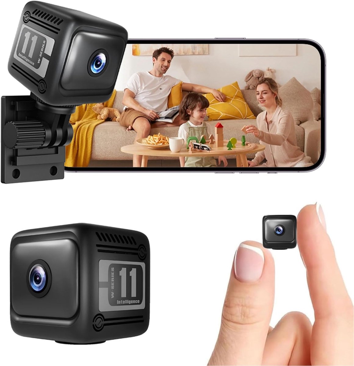 Draadloze Beveiligingscamera - Slimme Camera Binnen Buiten - Bewaking Huis Kantoor - 130 Graden Nachtzicht - Compact Ontwerp - Zwart