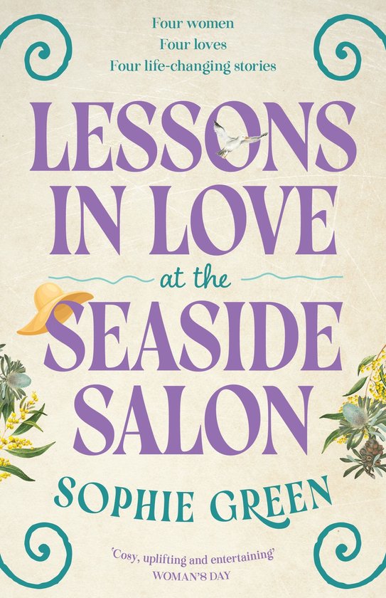 Boek kaft: Lessen in Liefde aan de Zeecabine, Sophie Green, met gele hoed en bloemen.