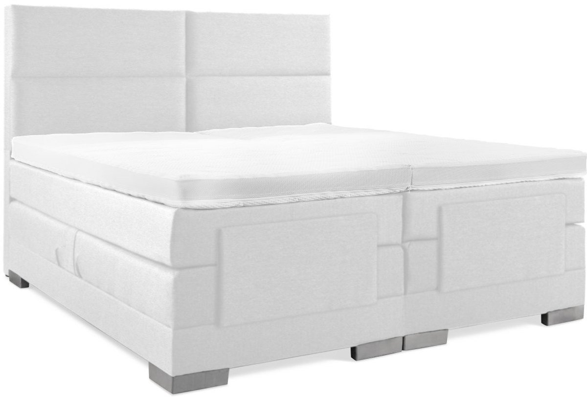 Soft bedden Elektrische Boxspring - 100x190 - Incl. 4 vlaks hoofdbord - Wit lederlook met plint
