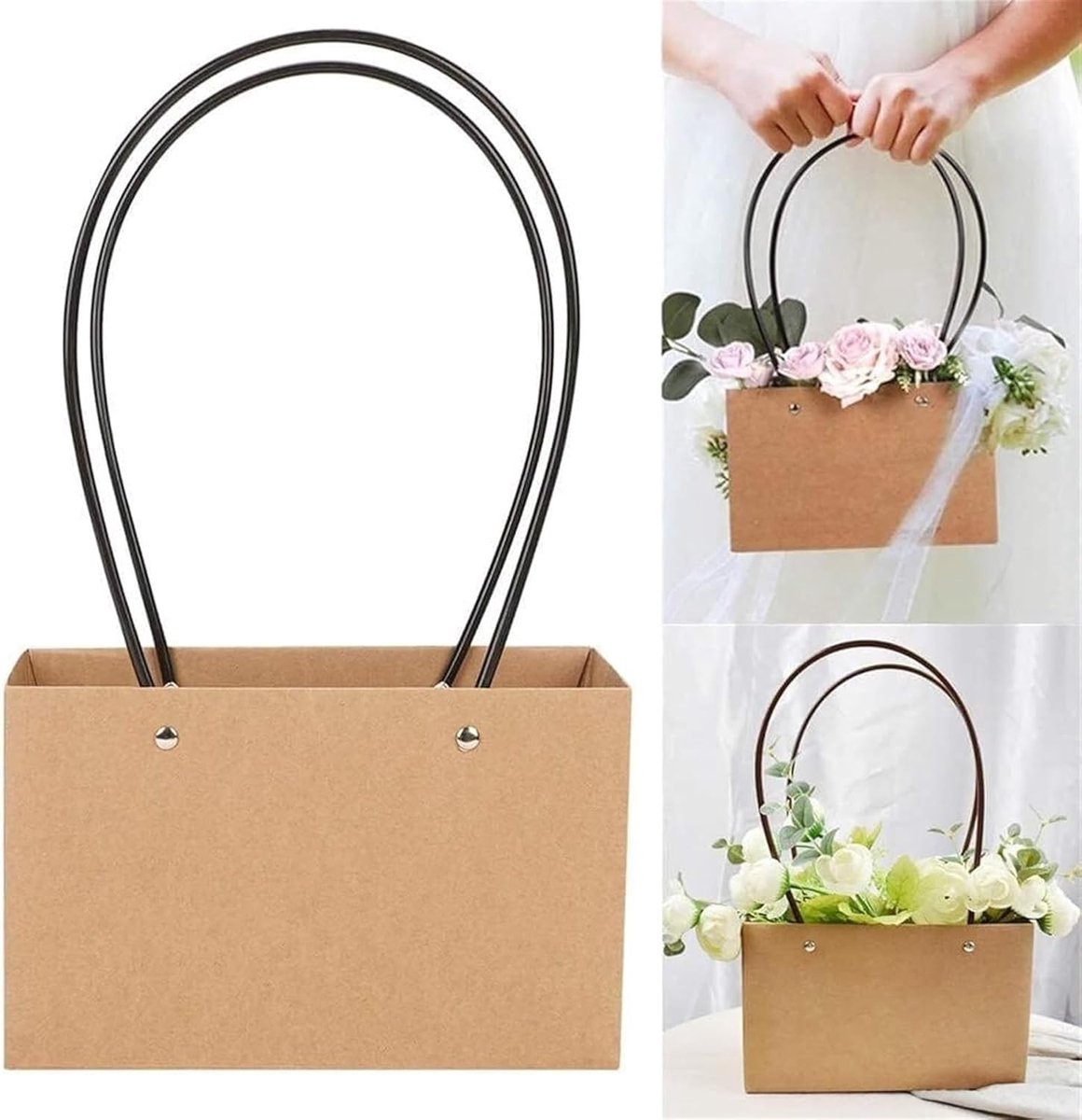 Kraft Papieren Zakken - Bloemen Cadeau Tassen - Feestelijke Verpakking - Extra Dik Waterdicht - 10 Stuks - Bruin