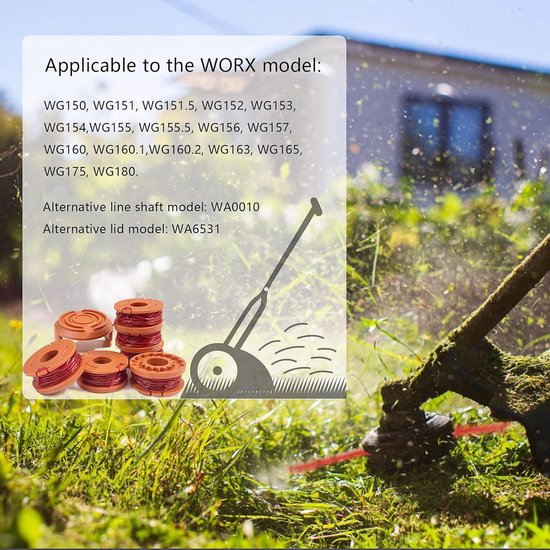 6 stuks grastrimmer draadspoelen met 1 spoelafdekking, Geschikt voor alle 20 V Worx grastrimmers van WORX — afbeelding 5