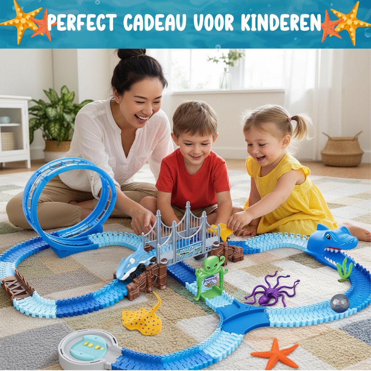 Montzys® Haai Racebaan - 183 Delige Autobaan - Dino Speelgoed Elektrisch - Flexibele Auto Racetrack - Sinterklaas & Kerst Cadeau Voor Kinderen — afbeelding 5