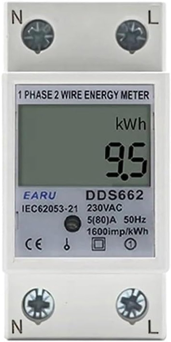 Digitale Energiemeter - Stroommeter kWh - Energie Verbruik Meten - 80A Maximale Stroom - 10x10x4 cm - Zoals afgebeeld