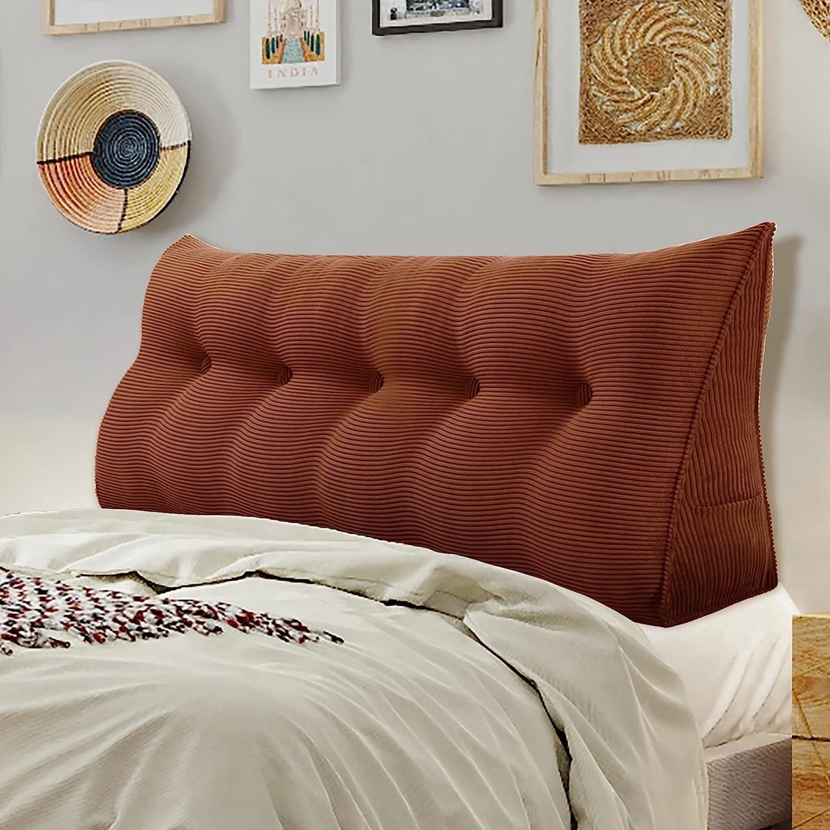 Hoofdkussen - Driehoek Bolster - Lezen en Ontspannen - Afneembare Hoes - 120 x 50 cm - Bruin