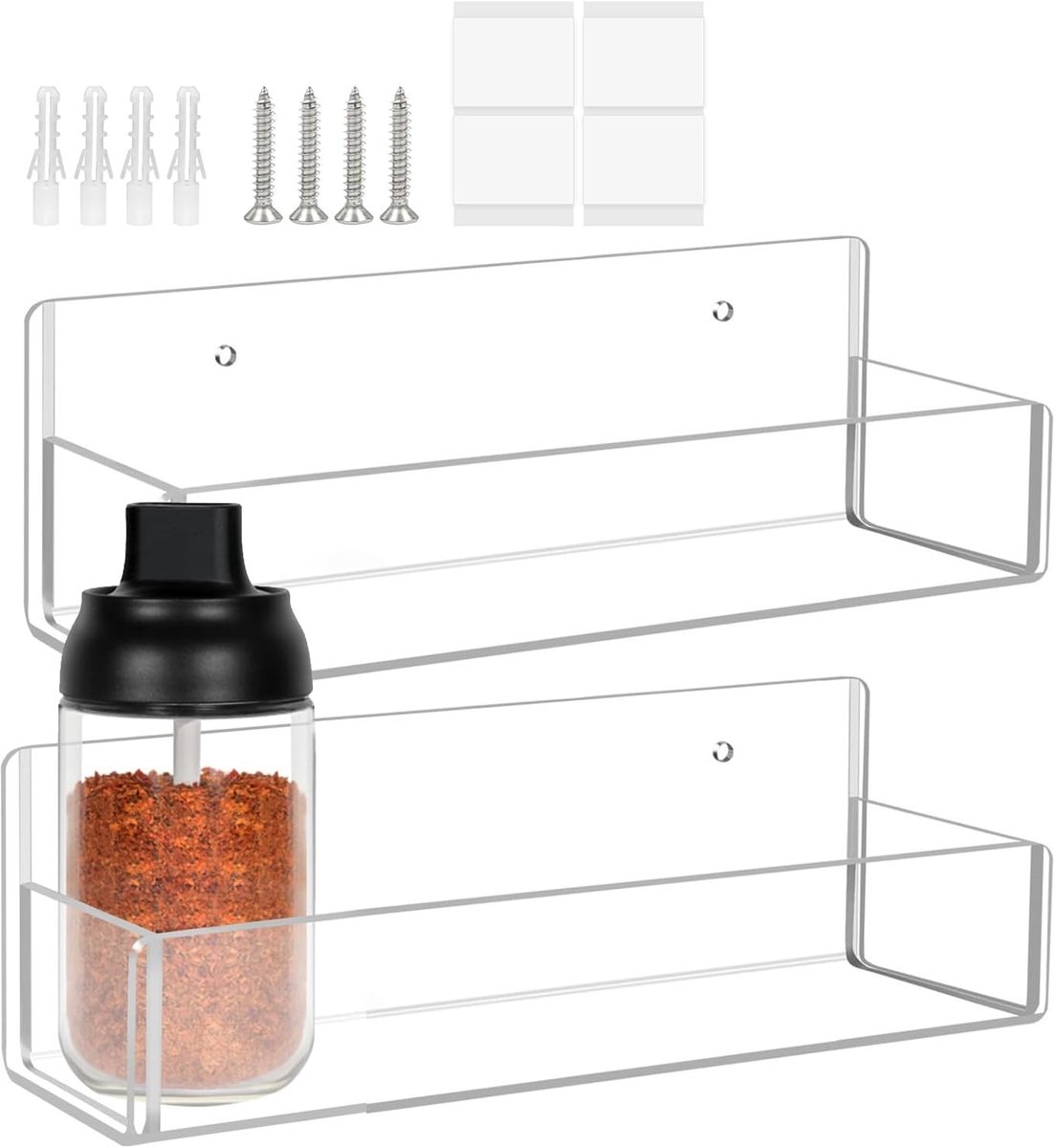 Kruidenrek - Keuken organizer - Kastdeur montage - Transparant acryl - 23x7.4x7 cm - Transparant