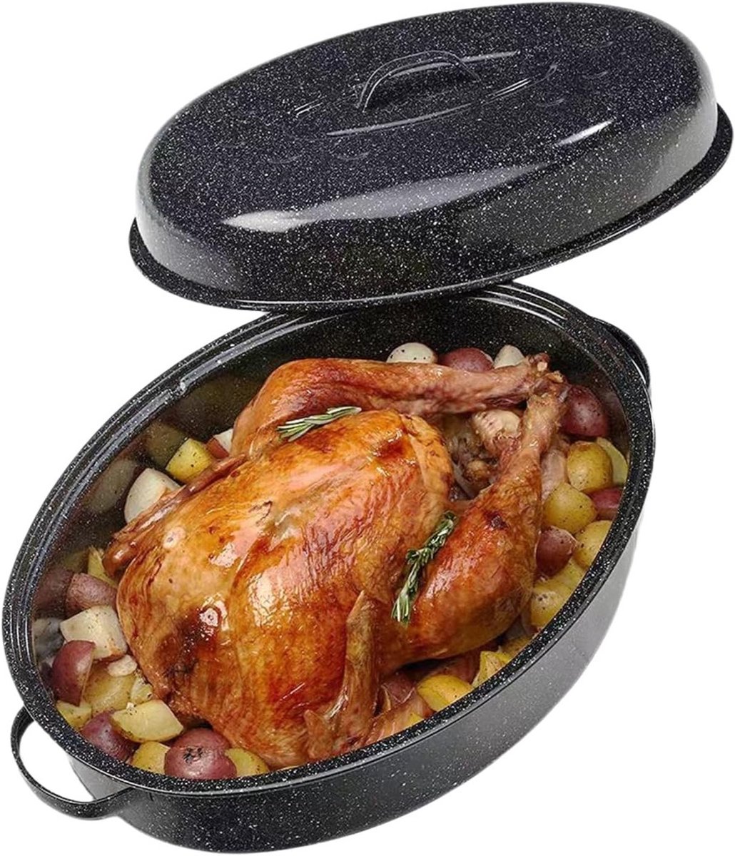 Grote Ovenschaal met Deksel voor Kalkoen en Braadstukken - Koolstofstaal