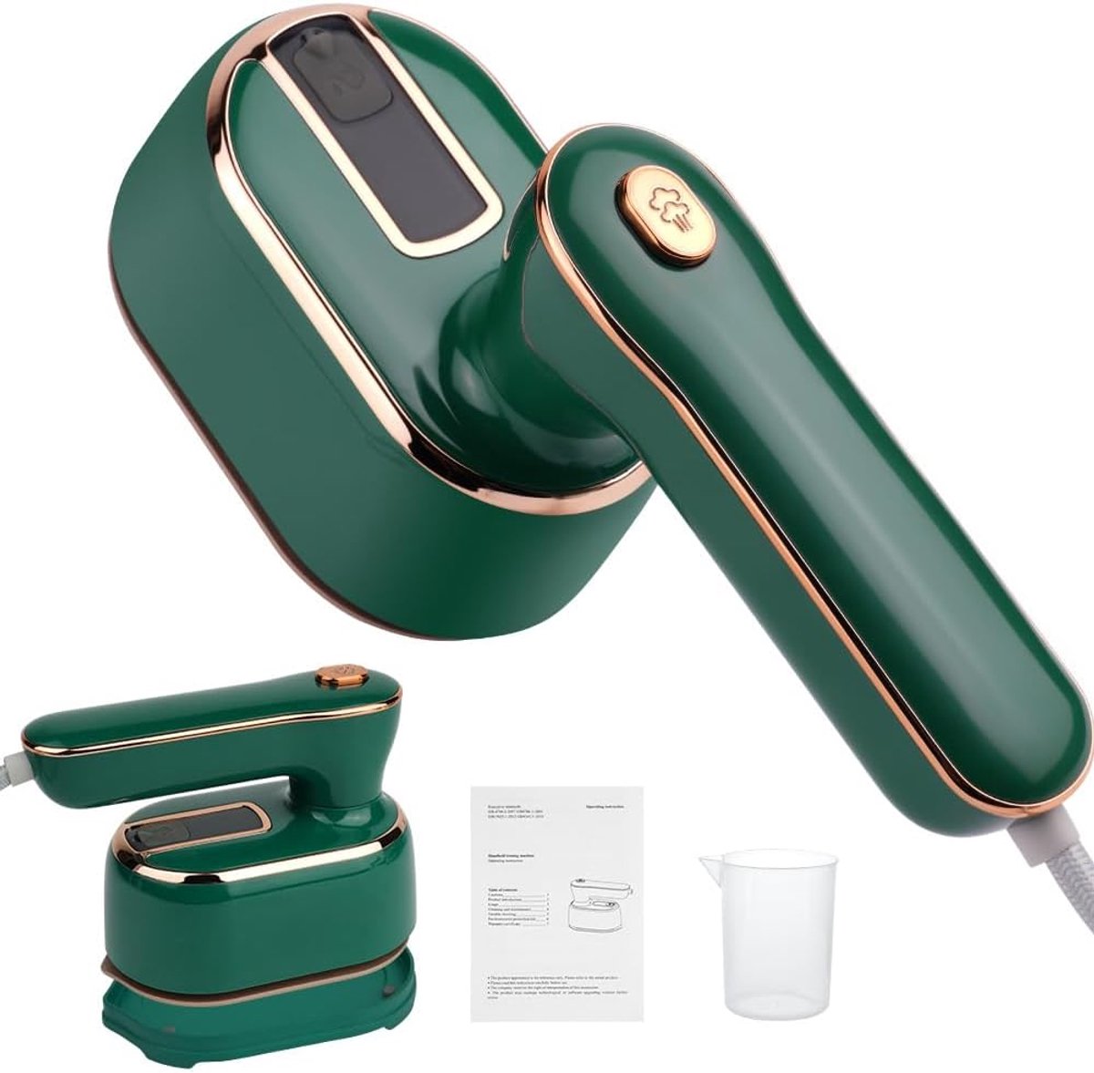 Sander Shop Stoomstrijkijzer, mini, 1000 W, opvouwbaar, draagbaar reisstrijkijzer, handstrijkmachine met 100 ml watertank, droog en nat strijken, stoom, klein strijkijzer, stoom voor thuis en onderweg,groen