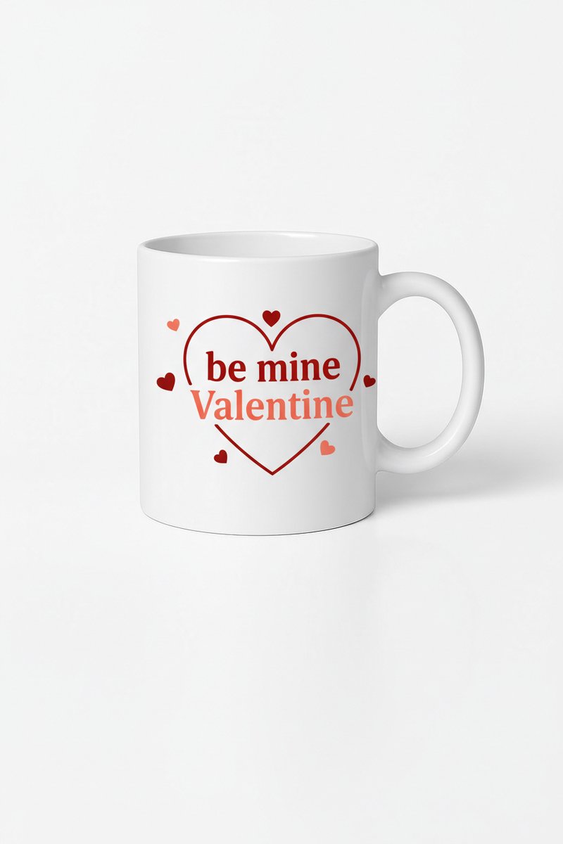 Valentijn Mok 'Be Mine Valentine' met Hartjes - Romantisch Cadeau - Keramische Koffiemok