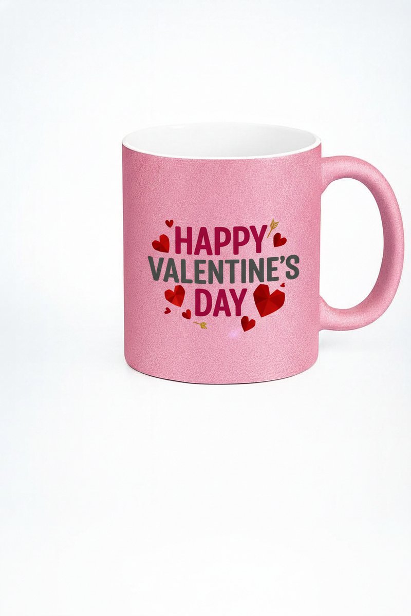 Roze Glitter Valentijnsdag Mok - Happy Valentine's Day Cadeau Liefde Hartjes